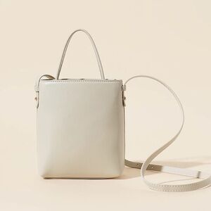 Cream Ivory Leather Minimalistic Two-way Bucket Small Crossbody Handbag